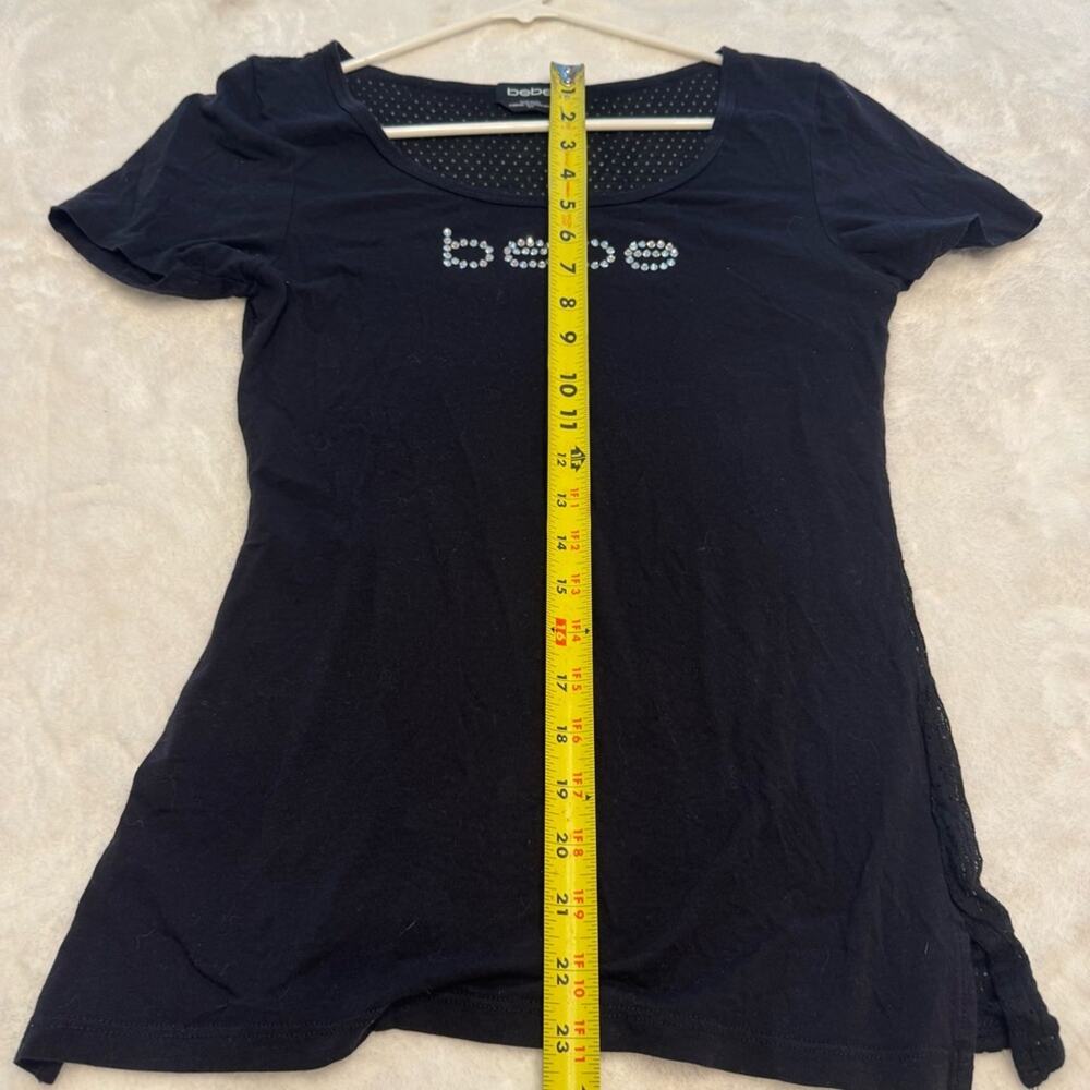 Y2K Bebe Women’s Black‎ Mesh Back Crystal Logo Short Sleeve T Shirt Size S Comfy - Picture 6 of 7
